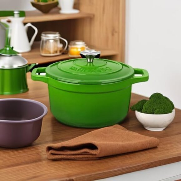 Enameled Cast Iron Dutch Oven 2.5 QT Green Naturally Non-Stick Casserole Dish - Picture 5 of 7